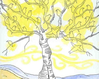 The Yellow Bird Tree greeting card