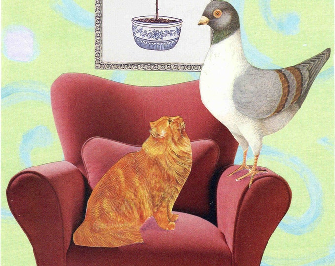 The Cat Bird Seat collage greeting card