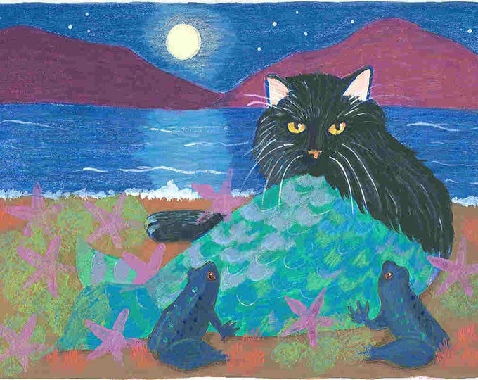 Black Cat Mermaid greeting card