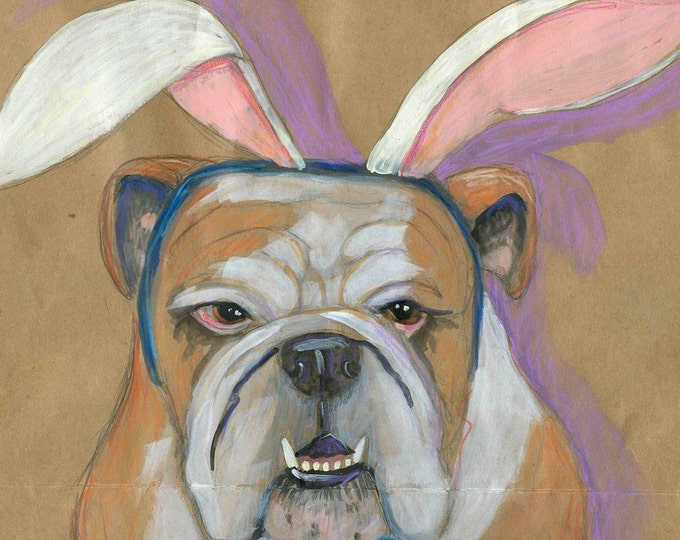 Bunny-eared Bulldog easter card blank inside