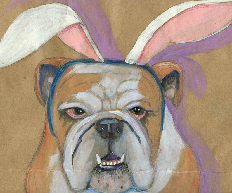 Bunny-eared Bulldog easter card blank inside image 1