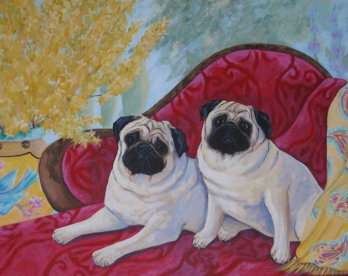 The Happy Couple pugs greeting card