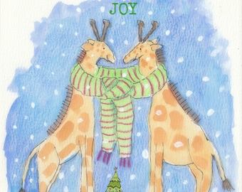 Joyful Giraffes winter holiday card Christmas Hannukah