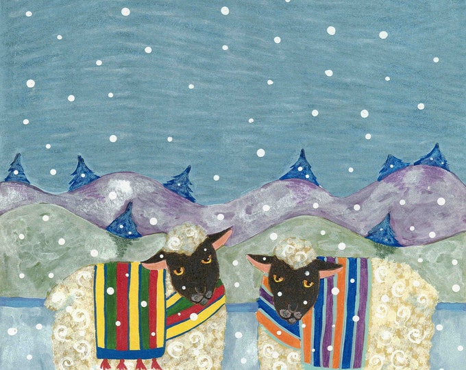 Sheep in Snow Fleece Navidad Christmas card