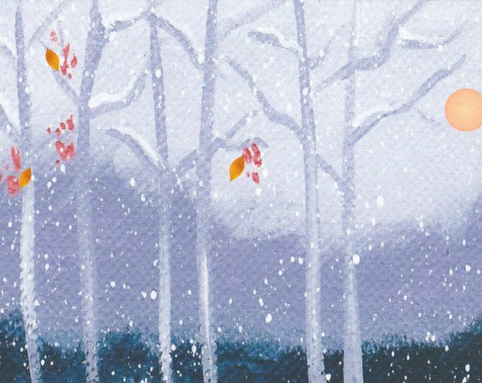 Beautiful Winter Scene First Snow Last leaves Christmas card winter solstice