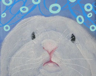 Adorable white lop bunny card