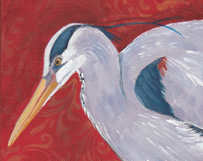 SALE now HALF Heron original painting great blue heron FREE u.s. shipping