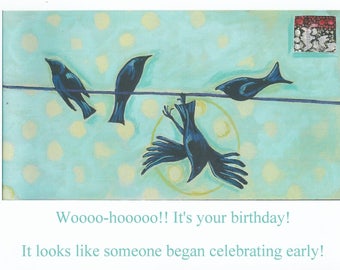 Clumsy crow birthday card blank inside