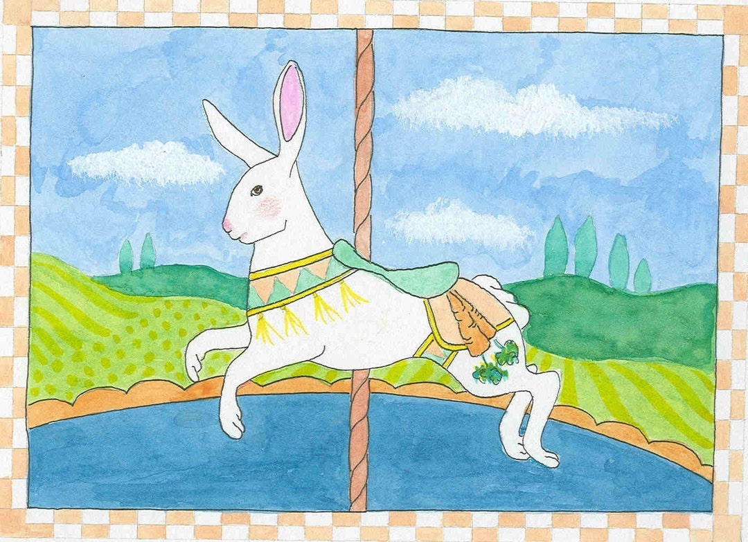 Bunny Carousel Greeting Card - Etsy