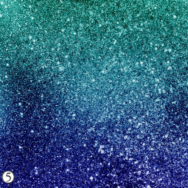 May include: A gradient background of teal and blue glitter. The glitter is a light blue color at the bottom and fades to a darker teal color at the top.