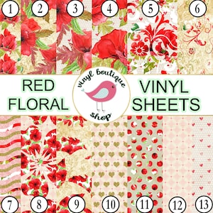 Red Floral Vinyl Sheet Floral Geometric Print Adhesive Vinyl Heat Transfer Craft Vinyl Pattern Vinyl - Vinyl Sheets