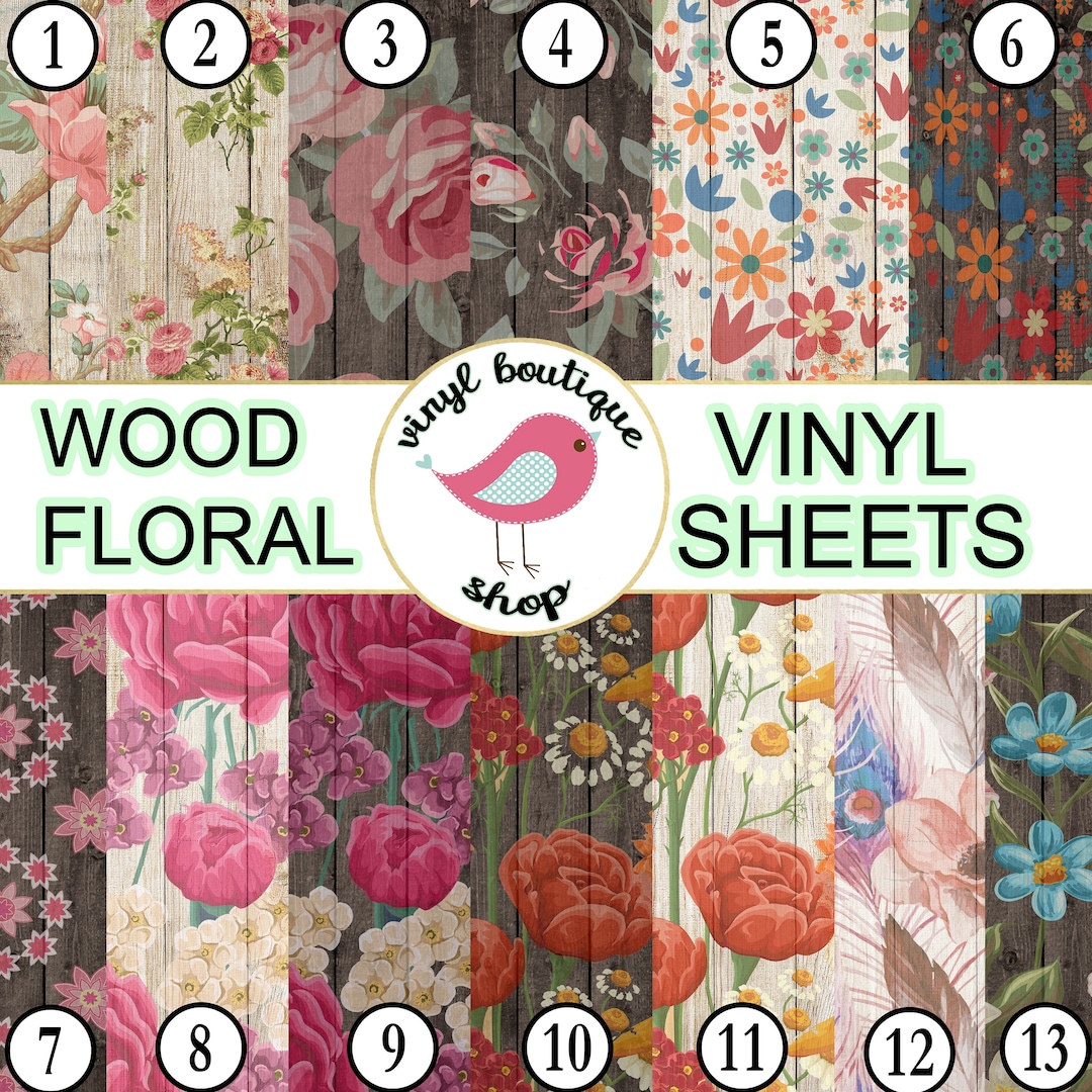Wood Floral Vinyl Sheet Floral Geometric Print Adhesive Vinyl Heat