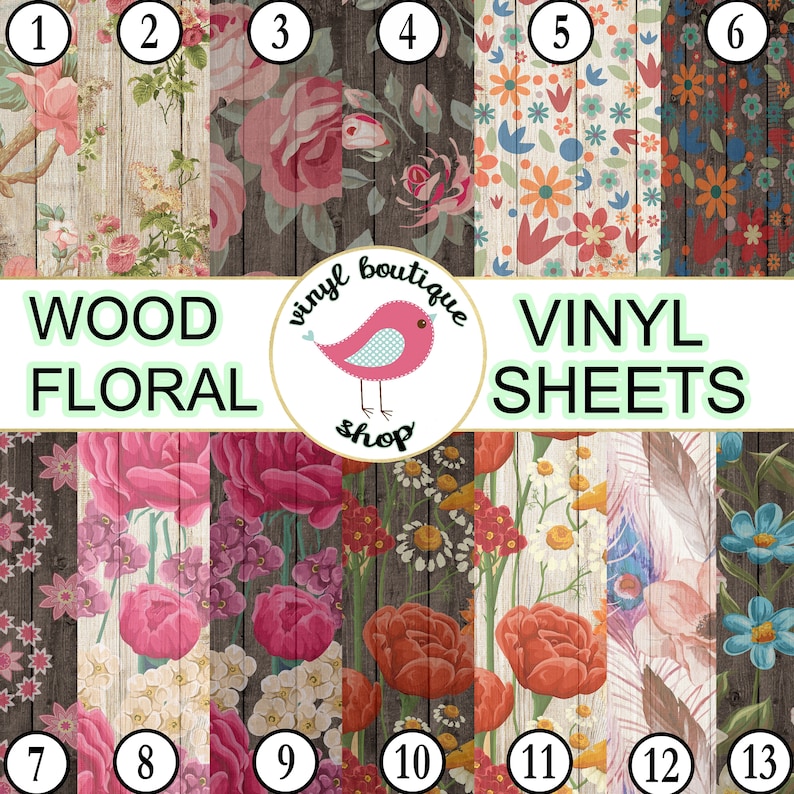 Wood Floral Vinyl Sheet Floral Geometric Print Adhesive Vinyl | Etsy