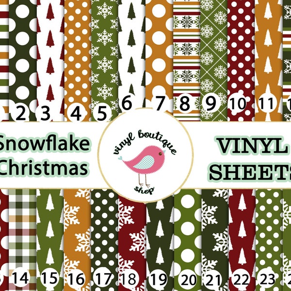 Snowflake Christmas Burgandy Green Antler Stripes Chevron Print Adhesive Vinyl Heat Transfer Craft Vinyl Pattern Vinyl - Vinyl Sheets