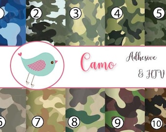 Camo Camoflauge Army Sheets Print Adhesive Vinyl Heat Transfer Craft Vinyl Pattern Vinyl Sheets HTV Tshirt