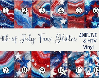 4th of July Faux glitter Red White and Blue Vinyl Sheet Print Adhesive Vinyl Heat Transfer Craft Vinyl Pattern Vinyl - Vinyl Sheets