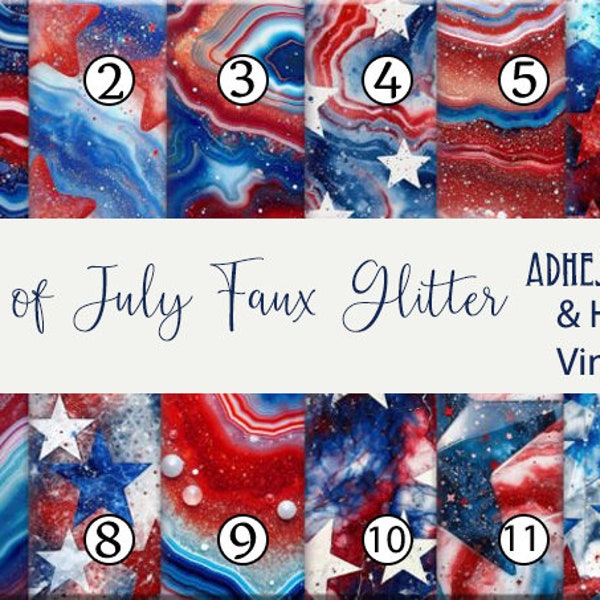 4th of July Faux glitter Red White and Blue Vinyl Sheet Print Adhesive Vinyl Heat Transfer Craft Vinyl Pattern Vinyl - Vinyl Sheets