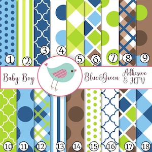 Baby Boy Blue and Green Stripes Polka Dot Adhesive Vinyl Heat Transfer Craft Vinyl Pattern Vinyl - Vinyl Sheets HTV Tshirt