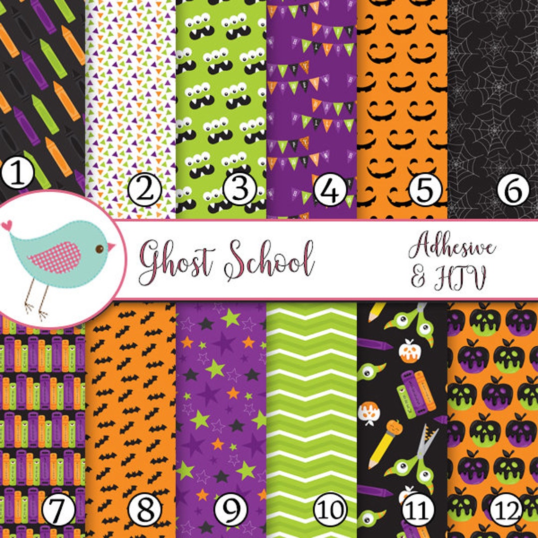 Ghost Halloween Pumpkin Orange Vinyl Sheets School Print Adhesive Vinyl ...