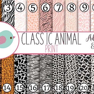 May include: A set of 22 adhesive sheets featuring classic animal prints, including leopard, zebra, tiger, and giraffe patterns. The sheets are labeled with numbers 1 through 22. The text "CLASSIC ANIMAL PRINT Adhesive & HTV" is displayed in the center of the image.