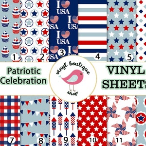 Patriotic Celebration 4th of July Sheets Independence Print Adhesive Vinyl Heat Transfer Craft Vinyl Pattern Vinyl - Vinyl Sheets HTV Tshirt