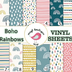 Boho Rainbows Blue Pink Vinyl Sheets Pumpkins Print Adhesive Vinyl Heat Transfer Craft Vinyl Pattern Vinyl - Vinyl Sheets HTV Tshirt