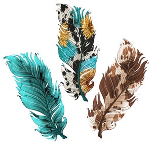 SUBLIMATION TRANSFER Ready to Press Western Feather Turquoise Sublimation t-shirt Transfer