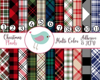 Christmas Plaids Tartan Buffalo Plaid Stripes Reds Greens Print Adhesive Vinyl Heat Transfer Craft Vinyl Pattern Vinyl - Vinyl Sheets
