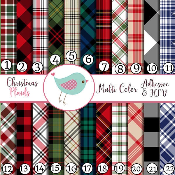 Christmas Plaids Tartan Buffalo Plaid Stripes Reds Greens Print Adhesive Vinyl Heat Transfer Craft Vinyl Pattern Vinyl - Vinyl Sheets