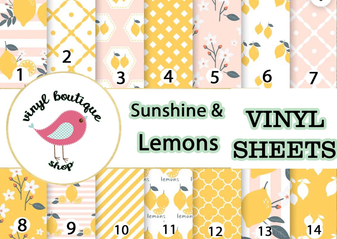Sunshine and Lemons Yellow Spring Colors Print Adhesive Vinyl Heat