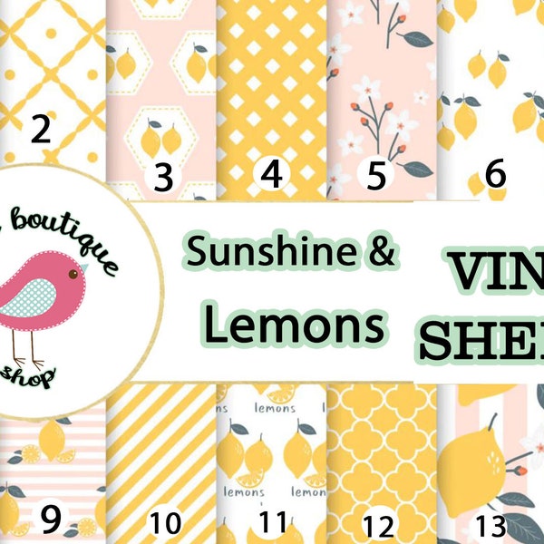 Sunshine and Lemons Yellow Spring colors Print Adhesive Vinyl Heat Transfer Craft Vinyl Pattern Vinyl - Vinyl Sheets