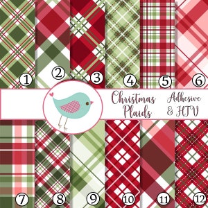 Christmas Red & Green Plaids Flannel Adhesive Vinyl Heat Transfer Craft Vinyl Pattern Vinyl - Vinyl Sheets HTV Tshirt