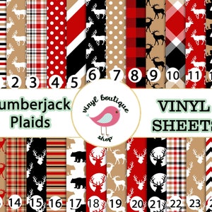 Lumberjack Christmas Red Black Antler Stripes Chevron Print Adhesive Vinyl Heat Transfer Craft Vinyl Pattern Vinyl - Vinyl Sheets