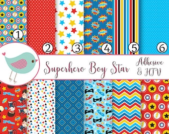 Superhero Boys Stars Stripe Vinyl Print Adhesive Vinyl Heat Transfer Craft Vinyl Pattern Vinyl - Vinyl Sheets HTV Tshirt