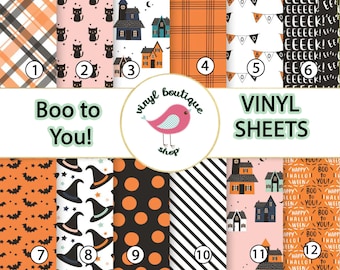 Boo to You Halloween Witch Orange Black Vinyl Sheets Print Adhesive Vinyl Heat Transfer Craft Vinyl Pattern Vinyl - Vinyl Sheets HTV Tshirt