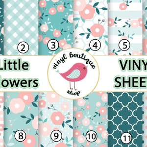 Little Flowers Green Pastel Pink colors Print Adhesive Vinyl Heat Transfer Craft Vinyl Pattern Vinyl - Vinyl Sheets