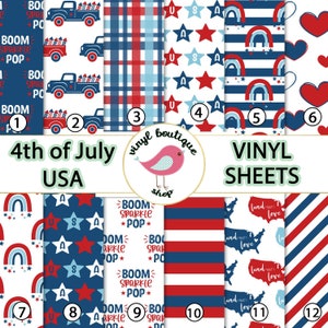4th of July USA Flag fireworks colors Print Adhesive Vinyl Heat Transfer Craft Vinyl Pattern Vinyl - Vinyl Sheets