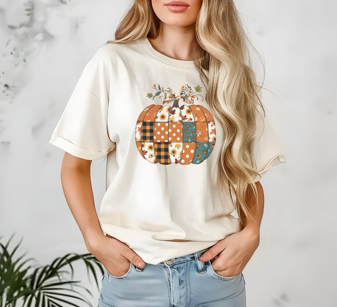Preppy Quilt Pattern Fall Pumpkin - Autumn Graphic Tee, Cozy Patchwork ...