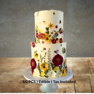 60 Pieces Food-Safe Natural Pressed  flowers  for Christmas & Holiday Cakes | Decorative Flowers for wedding Cake Toppers | Gift Idea