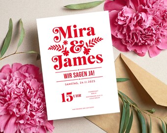 INSTANT DOWNLOAD Wedding invitation card, personalized invitation card, floral, We say yes! Invitation, wedding, digital invitation