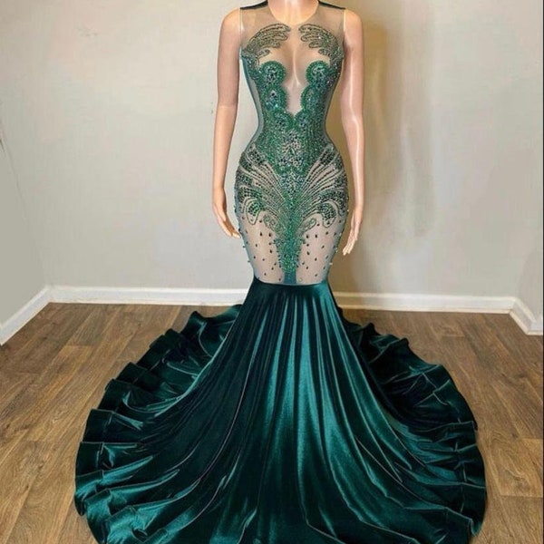 Stunning emerald Green Prom dress,mermaid Evening dress,reception dress,homecoming gown,mermaid dress,owambe dress,engagement dress,long dre