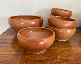 2-6 Grespots Digoin bowls, honey colored Vintage French Country kitchen dishes