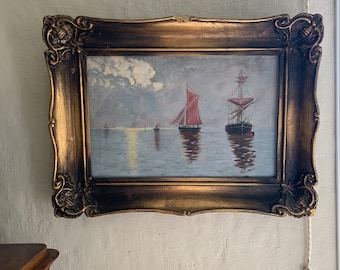 Serene antique oil painting with a beautiful frame