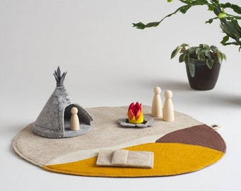 NEGEV Felt Play Set | Felt Mat with Tipi | Peg Doll |  Roleplay Game | Educational Toy | Open ended Toy