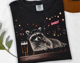 Funny Raccoon Shirt Vintage Bandit Raccoon Tee Smoking Raccoon Graphic Tee Retro Animal T Shirt Beer Lover Gift Unisex Shirt Comfort Colors