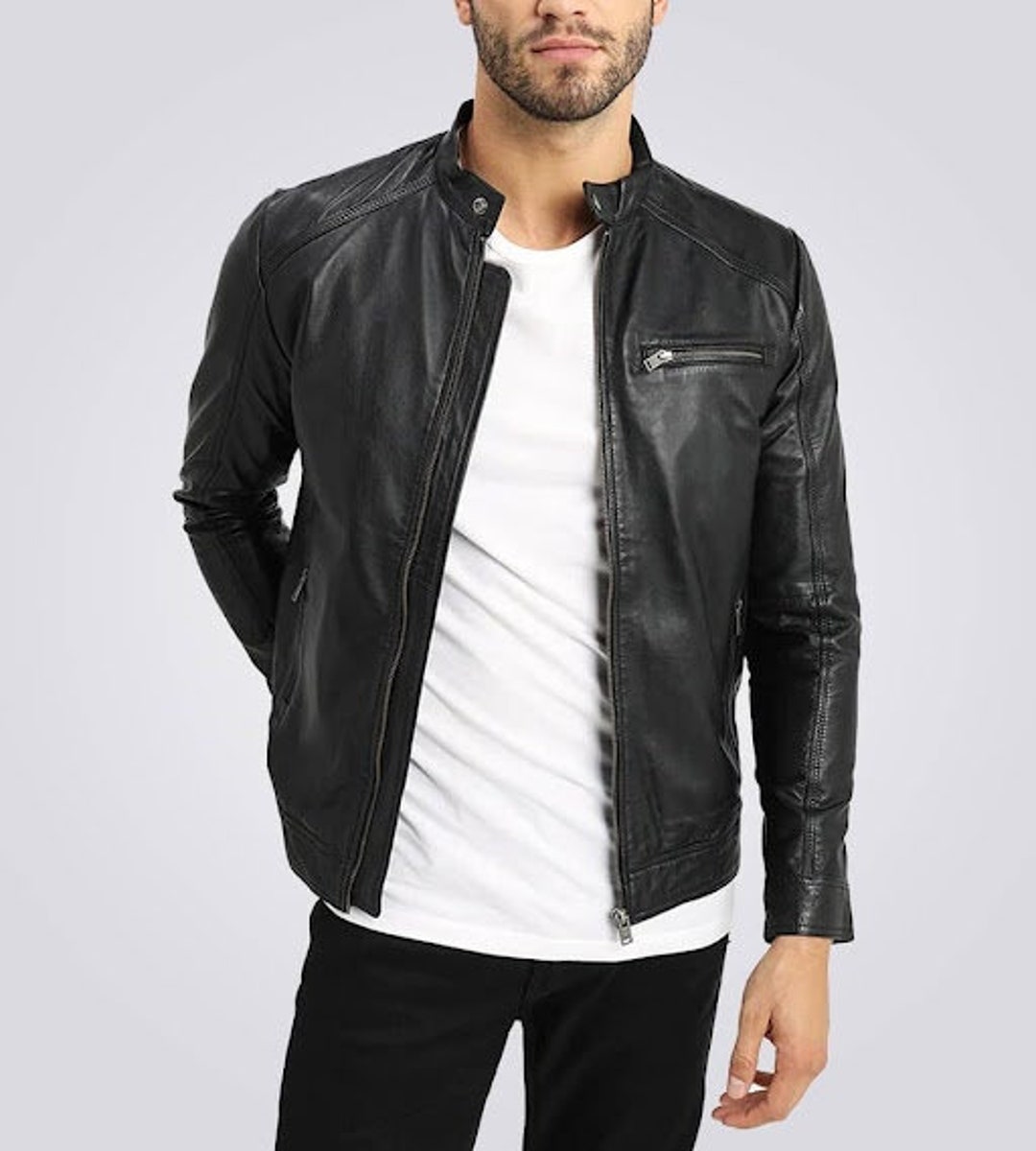 Black cafe racer jacket hot sale