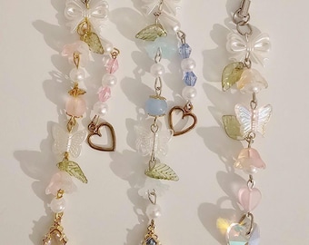 Floral Cottagecore Phone Charm and keychains: Y2K Coquette Beaded Keychain