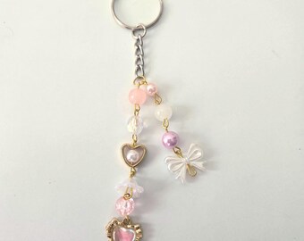 Heart Coquette Keychain: Y2K Beaded Bag Charm, Kawaii Kpop Accessory
