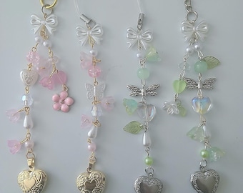 Heart Locket Keychain: Y2K Coquette Beaded Bag Charm