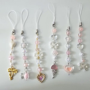 Pink Y2K Phone Charm Strap: Kawaii Beaded Keychain, Coquette Bag Accessory